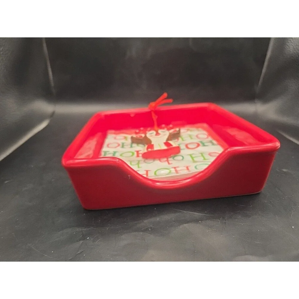 Dennis East Ceramic Rudolph Red Nose Reindeer Napkin Holder
